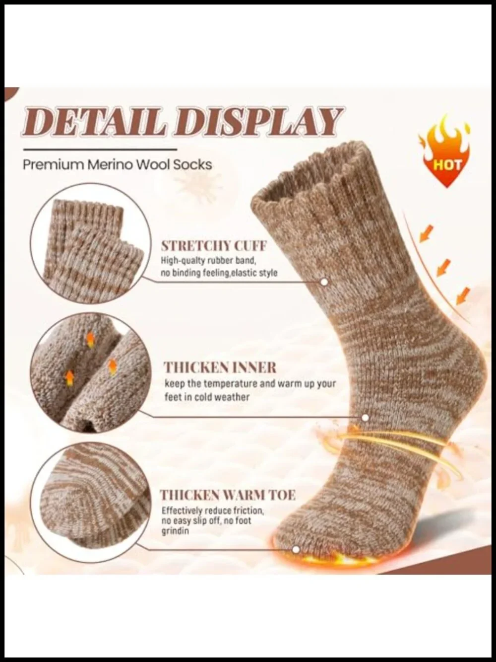 Merino Wool Thermal Hiking Socks 3 Pairs Winter Thick Warm Women Men